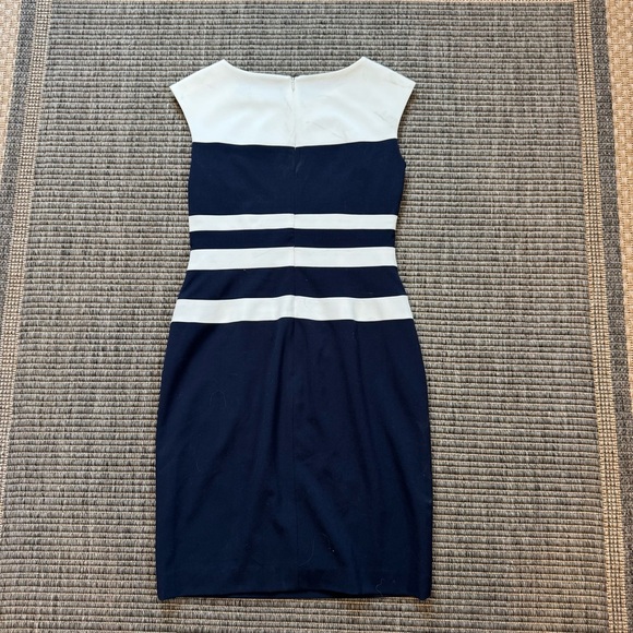 Ralph Lauren White and Blue Sheath Midi Dress Cap Sleeve Crew Neck - Picture 2 of 3